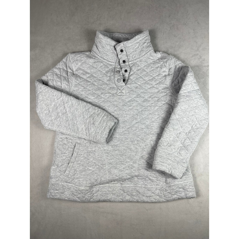 Modern Canvas Mens Heather Grey Quilted‎ Snap Mock Neck Pullover Sweater Medium